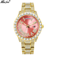 Montre à quartz tendance hip-hop, double mouvement, grand cadran rond, diamant, étanche, calendrier, tendance, montre pour femmes et hommes