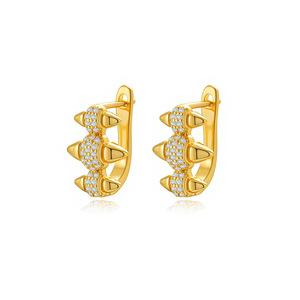 Boucles d'oreilles à clous plaquées or avec zircons, forme géométrique, bijoux de mode pour femmes EKA-041 - Product Image 5