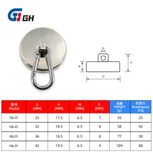 Promotion : Aimant Pot Industriel en Néodyme N35-N52, Pivotant à 360 Degrés, Robuste, avec Mousqueton en Acier Inoxydable D25 D32 D36 D42 - Product Image 4