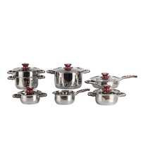 Ensemble de casseroles et poêles rouges de 12 pièces avec couvercle en verre trempé, batterie de cuisine en acier inoxydable