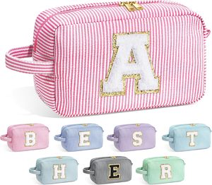 China <strong>Manufacturer</strong> Custom Pink Stripe Birthday Gift Initial Makeup Toiletry Organizer <strong>Cosmetic</strong> <strong>Bag</strong> - Product Image 3