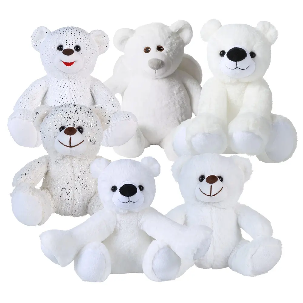 Mainan Beruang Mewah Polos Bordir Kartun Kustom Mainan Boneka Beruang Putih Beruang Teddy Putih dengan Sayap