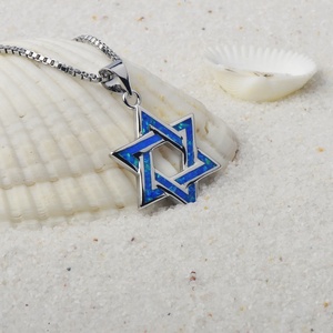 Jüdischer Großhandel Wind Exploitationen Blauer Opal Sechs zackige Stern kette Vergoldeter religiöser Stil Glieder kette Eingelegter Opal - Product Image 3