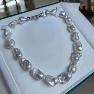 2024 Classic Fashion 15-16mm Large Size Baroque Freshwater Pearl Necklace And Bracelet Fine Jewelry Women Trendy Wedding Gift