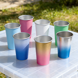 Gobelets réutilisables personnalisés en gros 350ml 500ml pour fêtes, tasses à boire en aluminium recyclables, mugs à bière et à café avec couvercles, barre de couleurs - Product Image 1