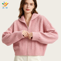 AJB Factory – Nouveau cardigan zippé à manches longues pour femme, 100 % coton tricoté, anti-boulochage, respirant, décontracté pour l'hiver