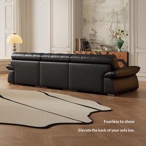french vintage light luxury black top grain leather feimo straight designer <b>sofa</b> <b>for</b> living room - Product Image 4