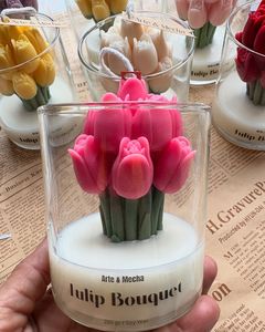 Bouquet en verre de cloche de soja de mini chauffe-plat écologique cadeaux de douche de bébé Bouquet de champ de soja bougeoir bougie parfumée de tulipe - Product Image 4