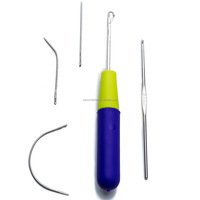 Kit de 5 aiguilles à tisser les cheveux avec manche en plastique pour extensions capillaires – Crochets de pose DIY
