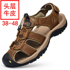 Sandales en cuir de vache pour hommes, première couche, à lanières croisées, bout ouvert, semelle extérieure en caoutchouc antidérapante, chaussures d'été décontractées, taille 38-48 - Product Image 1
