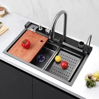Offre Spéciale moderne multifonction cascade évier de cuisine en acier inoxydable bol unique noir pluie évier de cuisine