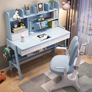 Madeira maciça Natural Dual <span class=keywords><strong>Computer</strong></span> Desk <span class=keywords><strong>Chair</strong></span> <span class=keywords><strong>Set</strong></span> com gavetas para Home Children Study Desk <span class=keywords><strong>Table</strong></span> e cadeira com armazenamento Bookshelf - Product Image 1