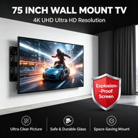 Televisi LED LCD 4K UHD Layar Datar 75 Inci dengan Kaca Tempered, Smart Android 15 TVS, Dapat Dipasang di Dinding/Tersedia Dudukan Meja Portabel