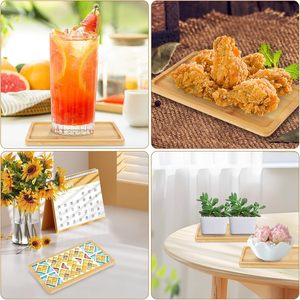 แพ็ค 6 ชิ้น ถาดไม้ไผ่ ถาดสี่เหลี่ยม ขนาดเล็ก ที่รองแก้วไม้ไผ่ ถาดไม้ ถาดไม้ไผ่สำหรับกาแฟ ชา เค้ก โมเสก DIY - Product Image 6