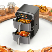 Friteuse à air double compartiment 12L avec 2 foyers de cuisson indépendants, double zone avec fenêtres de visualisation, adaptée à un usage domestique et commercial