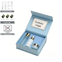Boîte cadeau en carton rigide biodégradable pour soins de la peau faits à la main, design personnalisé, boîte cadeau magnétique bleue de luxe avec insert