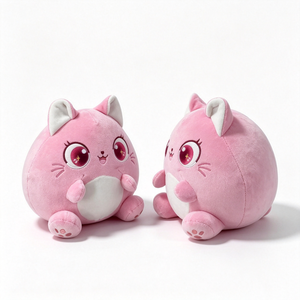 Customized Round pink <b>cat</b> <b>plush</b> with big star eyes,Chubby <b>cat</b> <b>plush</b> with white belly,Soft pink kitty <b>plush</b> with embroidered eye - Product Image 4