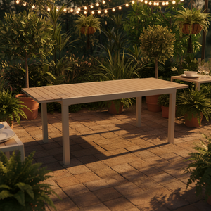 Table extensible en aluminium 150/200 cm, table rectangulaire pour l'intérieur et l'extérieur, avec 27 lattes en bois plastique pour jardin et terrasse - Product Image 4