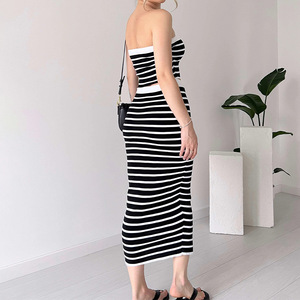 <span class=keywords><strong>Abito</strong></span> da donna senza maniche <span class=keywords><strong>in</strong></span> <span class=keywords><strong>maglia</strong></span> a righe con <span class=keywords><strong>spalle</strong></span> <span class=keywords><strong>scoperte</strong></span> <span class=keywords><strong>abito</strong></span> lungo <span class=keywords><strong>in</strong></span> <span class=keywords><strong>maglia</strong></span> da donna - Product Image 4