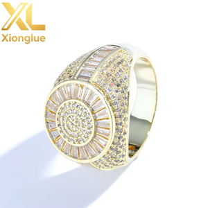 Anillo de hombre de alta gama estilo hip-hop con circonita cúbica engastada en garra, chapado en oro de 18K, 0.3mm de grosor, transfronterizo europeo-americano, venta al por mayor - Product Image 6