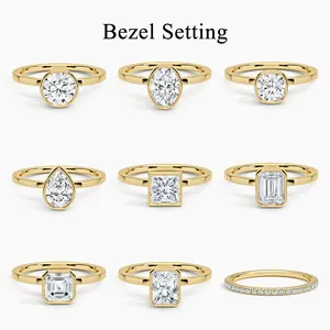 Abiding Custom Real Gold Jewelry Factory Engagement Wedding Halo Ring 9K 10K 18K 14K Gold Ring VVS Moissanite For Women