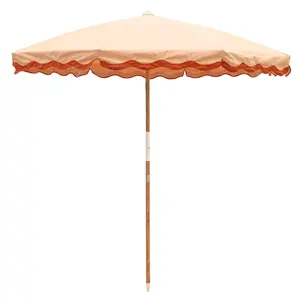 2024 New Custom Logo Design 7 Feet White Cotton Beach Umbrella With Tassels Outdoor UPF50+ Garden Patio Waterproof Pool Umbrella
