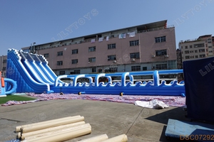 Lilytoys màu xanh trắng thêm dài <span class=keywords><strong>Inflatable</strong></span> trượt nước thương mại sân sau trượt N trượt hồ bơi bên trẻ em lớn ngoài trời mùa hè - Product Image 4