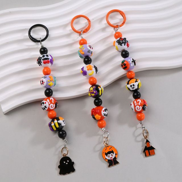 Wholesale Halloween Beaded Phone Strap Spooky Ghost Vampire Hand-Painted Bead Bag Charm for Party Favor