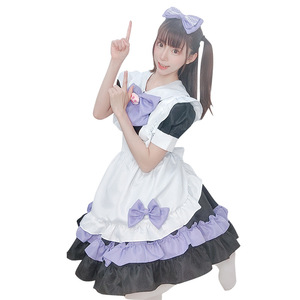 Vestido de sirvienta morado estilo japonés para mujer, disfraz de anime Lolita, falda, delantal, lazo, diadema con orejas de gato - Product Image 3