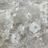 Tela de Tul 100% Poliéster con Bordado de Flores 3D y Cuentas, Tela de Alta Calidad para Vestidos de Novia para Niñas