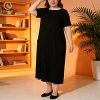 Robe décontractée pour femme, longueur genou, personnalisable avec logo de marque, unie, extensible, 100% coton, noire, grande taille