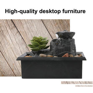 Tabletop Water Fountain with Japanese Stone Mill Design LED <b>Light</b> and Artificial <b>Plant</b> Decor Indoor Zen Waterfall Fountain - Product Image 2