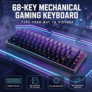 คีย์บอร์ดเกมมิ่งแบบถอดเปลี่ยนได้ RGB 68 ปุ่ม คีย์บอร์ดแบบกลไก ปุ่มกด PBT พิมพ์ลายด้านข้าง เชื่อมต่อแบบมีสาย USB C ขนาดกะทัดรัด 65% สำหรับเกมเมอร์ - Product Image 1