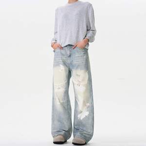 American Design Peace <span class=keywords><strong>Dove</strong></span> Washed Denim Casual Vintage Pantalones <span class=keywords><strong>para</strong></span> <span class=keywords><strong>hombres</strong></span> y mujeres - Product Image 2