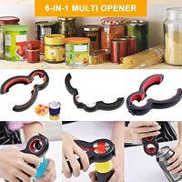 Ouvre-boîte manuel multifonctionnel 6 en 1 pour la cuisine, ouvre-bouteille et ouvre-bocal avec poignée antidérapante pour une utilisation domestique