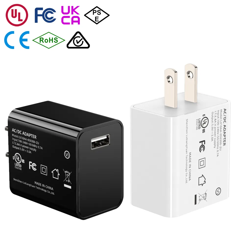 เครื่องชาร์จ USB 5V 5V3A สำหรับเดินทาง,อะแดปเตอร์แปลงไฟ15W 3A พร้อมปลั๊กมาตรฐาน US FCC ใบรับรอง LX18AA-050300-ZU