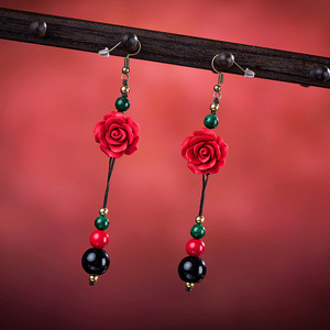 2024 personalizado Original étnico hecho a mano cinabrio Rosa pendientes mujer <span class=keywords><strong>Bohemia</strong></span> Retro largo Qi Diao pendientes patrón Floral <span class=keywords><strong>Boutique</strong></span> - Product Image 2