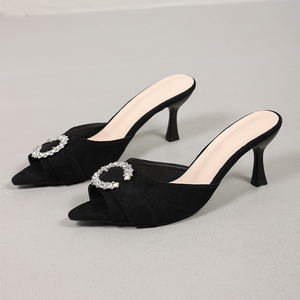 Nouvelles pantoufles de luxe sexy pour <span class=keywords><strong>femme</strong></span> à talons hauts, bout pointu, en forme de C, avec strass artificiels, double couche supérieure, talon fin A-SH-053 - Product Image 6