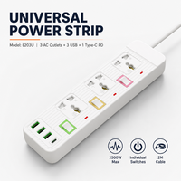 Stop Kontak Universal Tiga Lubang dengan 3 USB PD, Saklar Individual, Anti Beban Berlebih, dan Grounding