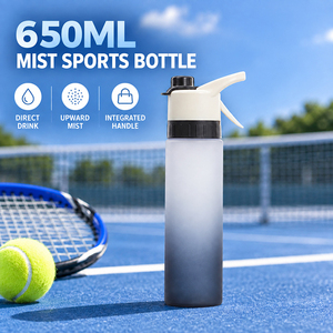 650ml Plastic Mist Spray <b>Sports</b> Water Bottle with Direct-<b>Drink</b> Lid, Integrated Handle and Custom Logo OEM ODM - Product Image 1