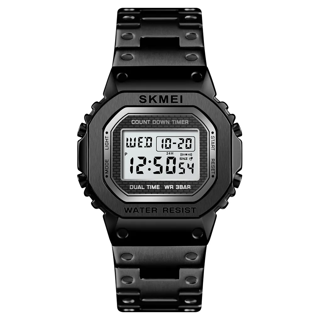 Skmei 1456 luxury men stainless steel strap wrist watch 30m waterproof digital watches