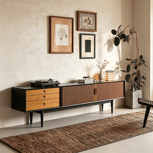 Mid-Century Modern Fluted Wood <b>TV</b> <b>Stand</b> with Drawers, Media Console for Living Room - Product Image 2