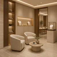 Vitrine de présentation de bijoux en bois naturel minimaliste avec éclairage LED, vitrine de vente au détail personnalisée pour la décoration intérieure de bijouterie de luxe