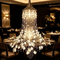 Lustre en cristal de verre papillon de luxe français, style crème, suspension florale faite à la main pour villa, salon à plafond haut