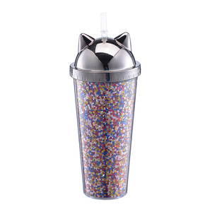 Zhen Ai Cat Ear Sequined Water Cup Led Flashing Plastic Drinkware For Party Couple Gift - Product Image 5