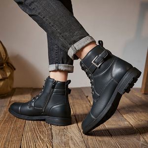 Nouvelles Bottes Homme 2026 en Cuir Véritable à Bout Rond, Lacets, Semelle Antidérapante en Caoutchouc, Style Toutes Saisons - Product Image 3