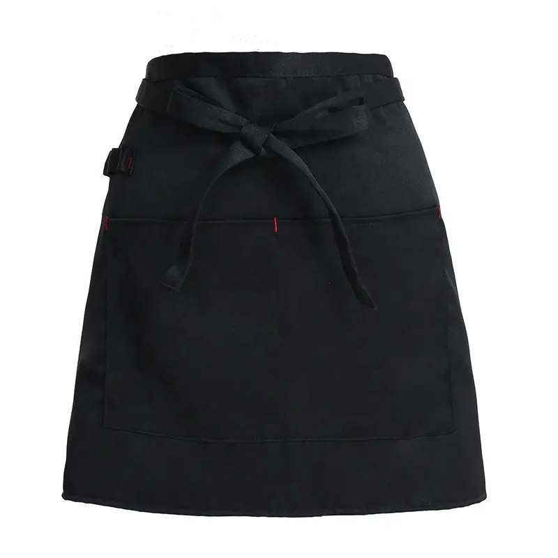 Babero de Color liso personalizado delantal de cintura de algodón con bolsillo en algodón para camarero