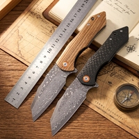 Couteaux de poche industriels personnalisables OEM avec manche en bois de zèbre/fibre de carbone G10, acier Damas, pliables, pour la chasse en extérieur