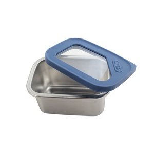 Stainless Steel Rectangle Food Container with Blue Plastic Lid Airtight Leak Proof Single Compartment <b>Lunch</b> <b>Box</b> - Product Image 4