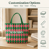 Sac de shopping en toile grande capacité à motif losanges, double pack, avec poignée longue en tissu coloré, personnalisation du logo